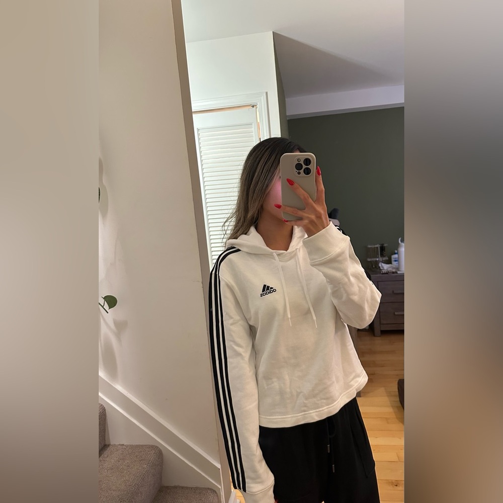 White/Black Adidas Sweater - Size S